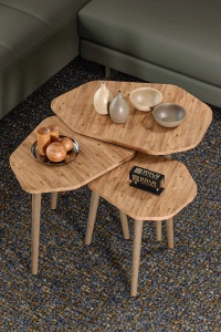 Trio 3lü Ahşap Zigon Sehpa