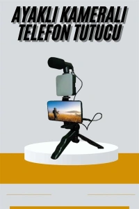 Tripod Telefon Tutucu Kumandalı Mikrofon Led Işık Vlog Video Kayıt
