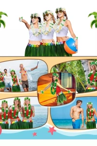 Tropikal Esintili Hawaii Yapraklı Parti Eteği Yetişkin Boy