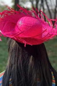 Tropikal Parti Fuşya Hasır Hawaii Şapkası