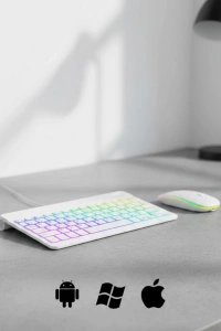 Türkçe Q Aydınlatmalı Klavye Mouse Seti Kablosuz Bluetooth Destekli
