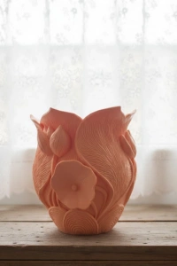 Turuncu Floral Tasarımlı 3D Vazo Şık Ev Dekorasyon Aksesuarı