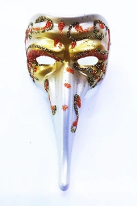 Turuncu Renk İşlemeli Seramik Malzemeden İmal Venedik Uzun Maske Magnet