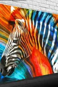 Turuncu ve Mavi Tonlar Zebra Resmi Kanvas Tablo 50 x 70