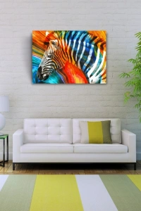 Turuncu ve Mavi Tonlar Zebra Resmi Kanvas Tablo 50 x 70