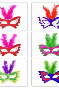 Tüylü Renkli Karton Parti Maskesi – 6 Renk