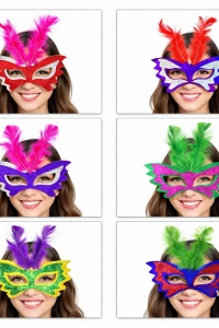 Tüylü Renkli Karton Parti Maskesi – 6 Renk