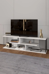 Tv Sehpası Tv Ünitesi Raflı 140 Cm Gzd Beyaz