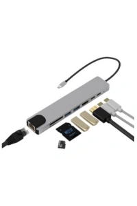 Type C Çoklu Port Hub 8 Port USB HDMI SD Kart Ethernet Adaptör
