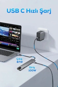 Type C Girişli 8 Port Dönüştürücü Ve Çoklayıcı