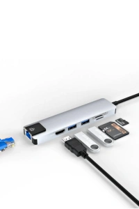 Type C Hub Çoklayıcı 8 Port USB HDMI RJ45 Kart Okuyucu