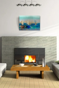 Üç Yelkenli Tekne Yağlıboya Kanvas Tablo 50 x 70