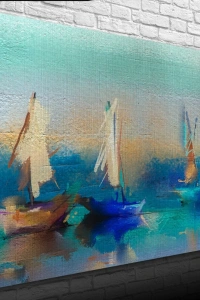 Üç Yelkenli Tekne Yağlıboya Kanvas Tablo 50 x 70