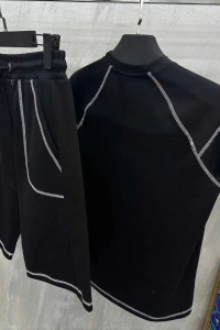 Unisex Karoyaka Dikişli Şortlu Takım - Siyah