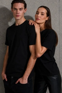 Unisex Kısa Kollu Bisiklet Yaka Basic Viskon Bluz