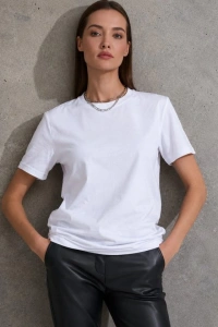 Unisex Kısa Kollu Bisiklet Yaka Basic Viskon Bluz