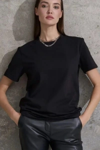 Unisex Kısa Kollu Bisiklet Yaka Basic Viskon Bluz