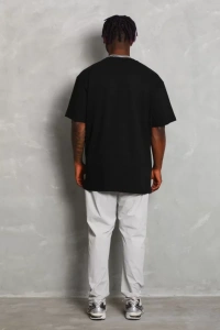 Unisex Oversize Düz Bisiklet Yaka T-Shirt - Siyah