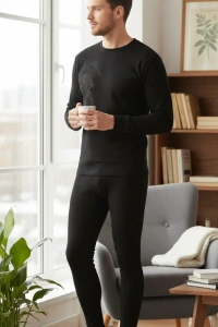 Unisex Şardonlu Termal İçlik Tayt Siyah