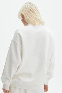 Unisex Uzun Kol Yarım Farmuarlı Yakalı Basic SweatShirt - Beyaz