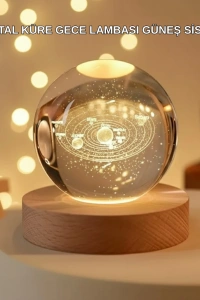 USB Bağlantılı Işıklı Kristal Küre Modern Ahşap Tabanlı Dekor