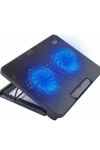 USB Girişli Laptop Soğutma Standı Çift Fan Mavi Işıklı Notebook Soğutucu