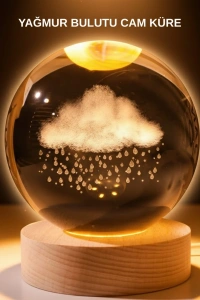 USB LED 3D Yağmur Bulutu Kristal Küre Sıcak Işıklı Ahşap Standlı Gece Lambası