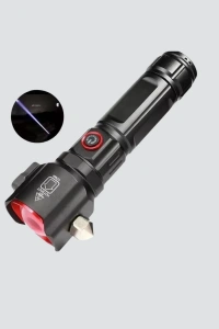 USB Şarjlı Çok Amaçlı El Feneri Çekiçli Pusulalı