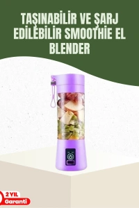 USB Şarjlı Portatif Blender 380ml Çelik 304 Bıçaklı Mobil Smoothie Maker