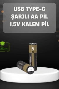 USB Type-C Girişli Şarjlı AA Lityum Pil | 1.5V Sabit Çıkış | 3200mWh (2li Paket)