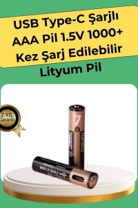 USB Type-C Şarjlı AAA Lityum Pil | 1.5V Sabit Voltaj, 1000+ Şarj Döngüsü ile Uzun Ömür