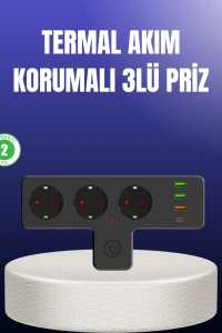 USB ve Type-C Portlu Anahtarlı Çoklu Priz Güç Ünitesi