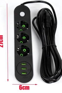 USB Yuvalı Üçlü Priz