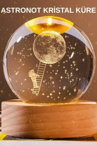 USB’li 3D Astronot Kristal Küre – Modern Uzay Temalı Gece Lambası