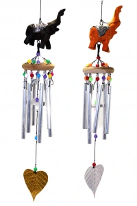 Üstü Ahşap Altı Metal Filli Rüzgar Çanı