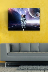 Uzayda Astronot ve Gezegenler Kanvas Tablo 50 x 70