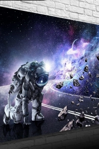 Uzayda Astronot ve Meteor Yağmuru Kanvas Tablo 50 x 70