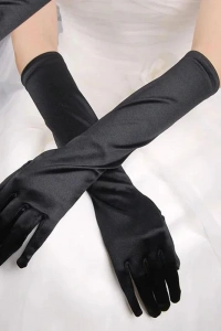 Uzun Boy Ekstra Parlak Saten Eldiven Siyah Renk