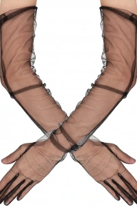 Uzun Boy Likralı Siyah Yetişkin Mega Tül Eldiven