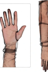 Uzun Boy Likralı Siyah Yetişkin Mega Tül Eldiven