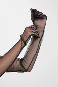 Uzun Boy Likralı Siyah Yetişkin Mega Tül Eldiven