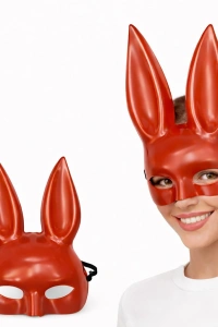 Uzun Kulaklı Kırmızı Lüks Tavşan Maskesi