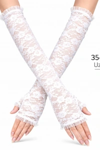 Uzun Zarif Dantel Eldiven Parmaksız Beyaz