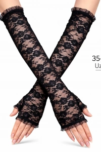 Uzun Zarif Dantel Eldiven Parmaksız Siyah