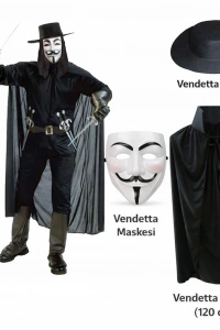 Vendetta Kostüm Seti – Şapka Maske Pelerin (120 cm)