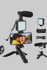 Video Çekim Kiti Tripod LED Işık Harici Mikrofon ve Bluetooth Kumanda Seti