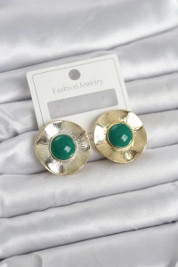 Vintage Model Yeşil Gold Renk Pirinç Kadın Küpe