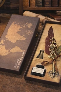 Vintage Tüylü Divit Kalem Hediye Seti