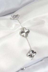 VIP Pirinç Yonca Model Gümüş Renk Kadın Bileklik