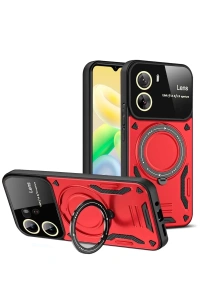 Vivo Y16 Kılıf Joy Lens Standlı Kapak - Kırmızı